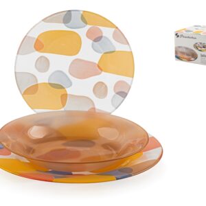 Servizio tavola 18 pezzi spotted in vetro decorato. composto da 6 piatti piani cm 26, 6 piatti fondi cm 22 e 6 piatti frutta cm 19,5 - PENGO SPA 5946800