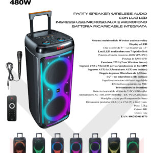 CASSA PARTY SPEAKER WIRELESS 25 CON LUCI LED E MICROFONO FLAME/T88/BK - NEW MAJESTIC FLAME/T88/BK