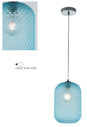 Lampadario a sospensione ASHFORD acquamare 1xE27 MAX 60W - Fan Europe I-ASHFORD-S20 BLU - FEU IASHFORDS15BLU